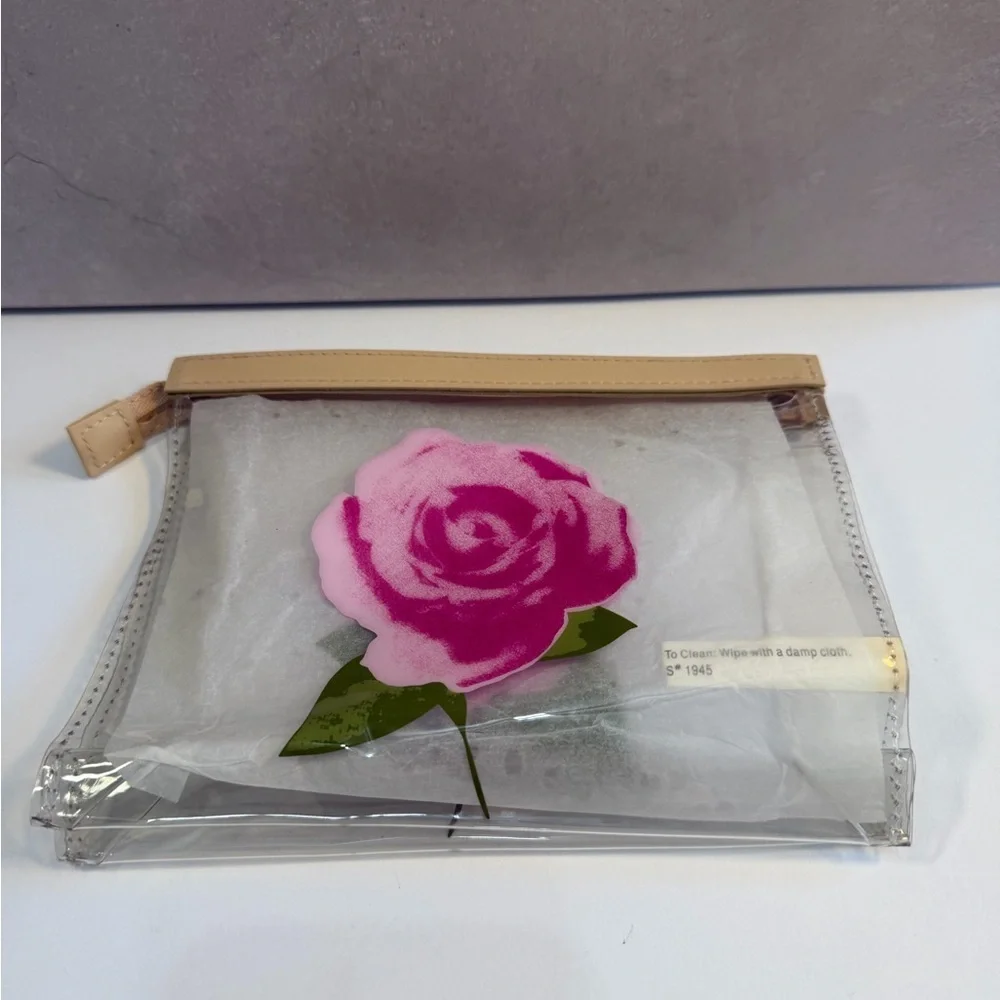 🩷5/$10🩷 Avon Transparent Pouch with Pink Floral Accent VINTAGE 2002